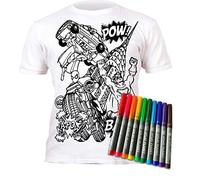 Splat Planet T-Shirt de Super-héros à colorier avec 10 feutres lavables - T-Shirt de coloriage réutilisable pour Enfants, Cadeau d'anniversaire (3-4 Ans)