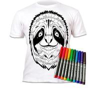 Splat Planet T-shirt Pop Art con bradipo da colorare con 10 penne magiche atossiche lavabili, da colorare e lavare (età 7-8 anni), bianco