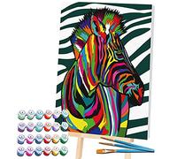 Splat Planet Zebra Dipinto Con Numeri Incorniciati, Vernice Fluorescente Al Neon, Colorazione Con Numeri, Pittura Murale, Pittura Con Numero Kit Su Tela Per Adulti, Bambini. 30 X 40 Cm
