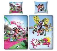 Splatoon Biancheria da letto doubleface, 135 x 200 cm + 80 x 80 cm, 100% cotone rinforzato, qualità premium, biancheria da letto per bambini Inklings Octolings Splatsville Octo Expansion Switch 2