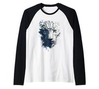 Splatter Art con Faccia da Leopardo delle Nevi e Animali Selvatici Maglia con Maniche Raglan