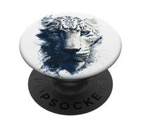 Splatter Art con faccia da leopardo delle nevi e animali selvatici PopSockets PopGrip Adesivo