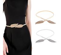 Spldsun 2 Pezzi Stretch Cintura da Donna, Elasticizzata Cintura Cintur, in Vita Fianchi Foglie Cintura Elastica per Matrimoni, Riunioni di Famiglia o feste di Natale ecc (Oro, Argento)