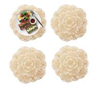 Spldsun 4 Pezzi Oro Tovagliette, Tovagliette Rotonde Scavate, Tovagliette in PVC isolanti Vuoti, per L'isolamento Termico Piatto della cena e della Decorazione della Tavola (Fiori, Oro)