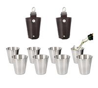 Spldsun 8 Pezzi Bicchierini in Acciaio Inox, Bicchierini in Acciaio Inossidabile, Bicchieri Shot Set con Custodie in Pelle, per Casa, Esterno, Campeggio, Viaggi (70 ml, con Custodia Pelle)