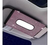 Spldsun Bling Bling Car Sun Visor Tissue Box, PU Leather Tissue Case Holder, Porta Fazzoletti per Visiera, Hand Made Sparkling Crystal, per Auto Appeso Sedile Posteriore Tovaglioli Organizer (Rosa)