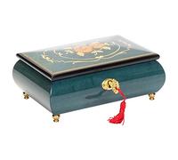 Splendid Music Box Co. Carillon in legno intarsiato a mano con fiore blu scuro italiano che suona la sonata al chiaro di luna