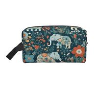 Splendida borsa da viaggio con motivo a prati con elefanti floreali e stampa per articoli da toeletta per uomini e donne, per viaggi, palestra, uso quotidiano