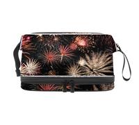 Splendida borsa per cosmetici a doppio strato con fuochi d'artificio per donne e ragazze, borsa da viaggio per trucchi, pratica borsa organizer con scomparto per pennelli, Multi, 27x15x14