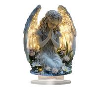 Splendida Decorazione a Croce con Ali d'Angelo, Statua Memoriale a Croce con Ali d'Angelo, Decorazione da Parete o Scrivania in Acrilico 2D, Ricordo Religioso per Casa, Ufficio, Chiesa (Blu Cielo)