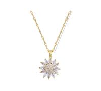 Splendida Scintillante Girasole di Girasole cubico Collana a Sospensione cubica per Donne alla Giolleria a Catena in Acciaio Inossidabile Gold