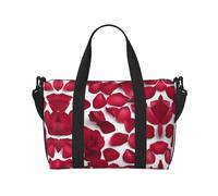 Splendido borsone da viaggio con stampa di petali di rosa rossa, per palestra e viaggi, ideale per gite sportive nel fine settimana, nero, Taglia unica