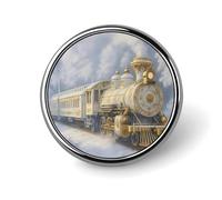 Splendido bottone con spilla che raffigura un treno che passa attraverso la neve per abito da donna, camicetta, top scollati, decorazione in tessuto