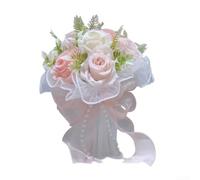 Splendido bouquet di rose artificiali per matrimoni all'aperto, rose artificiali realistiche per cerimonie nuziali all'aperto (rosa champagne)