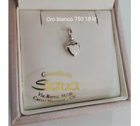 Splendido ciondolo cuore pendente double face bombato in oro bianco 750 18 kt