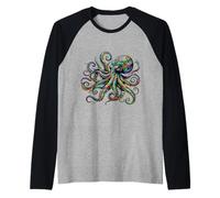 Splendido Design Tribale a Forma di Polipo Maglia con Maniche Raglan