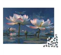 Splendido loto nello stagno- Cielo azzurro, Dragofly And Dew Jigsaw Puzzle 1000pcs (75x50cm) Adulti Puzzle Gioco EduGattoivo Decorazioni Per La Casa