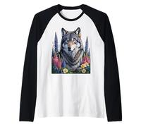 Splendido lupo in fiori di campo Donne che amano i lupi Uomini Ragazzi Maglia con Maniche Raglan