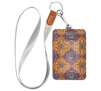 Splendido porta badge in pelle con piume di pavone in stile retrò, con cordino e capacità di 3 carte d'identità, per impiegati, infermieri, insegnanti, studenti
