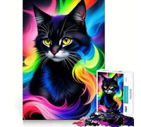 Splendido puzzle da 1000 pezzi con gatto nero fantasy per adolescenti, sfida per la mente, divertimento condiviso, taglio netto, calda sorpresa 38x52cm