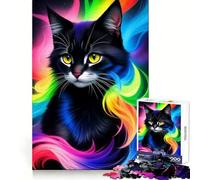 Splendido puzzle da 1000 pezzi con gatto nero fantasy per adolescenti, sfida per la mente, divertimento condiviso, taglio netto, calda sorpresa 38x52cm