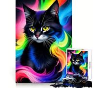 Splendido puzzle fantasy da 1000 pezzi con gatto nero per adulti, gioco rilassante e distensivo, con bordi precisi, regalo perfetto 50x75cm