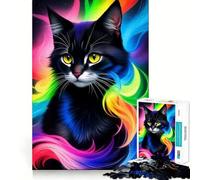 Splendido puzzle fantasy da 1000 pezzi con gatto nero per adulti, gioco rilassante e distensivo, con bordi precisi, regalo perfetto 50x75cm