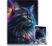 Splendido puzzle fantasy da 1000 pezzi raffigurante un gatto nero, per adulti, gioca e impara in modo intelligente, sentito per festeggiare, dimensioni 50x75cm