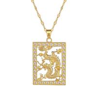 Splendido Scintillante zircone Cinese Dragon Pattern Pendente Quadrata Negata per Donne Gift per fidanzati Catena in Acciaio Inossidabile