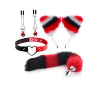 ̣ σ Splendido Set Di Quattro Pezzi In Nylon Da Cosplay Di Volpe E Gatto Nero, Rosso E Bianco! Un Regalo Originale Per Uomini E Donne