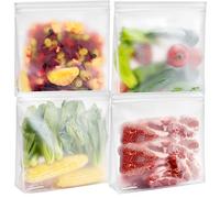 SPLF Confezione da 4 sacchetti riutilizzabili per congelatore, lavabili in lavastoviglie, extra spessi, in silicone a tenuta stagna e senza plastica, con cerniera, per sandwich, snack, pranzo