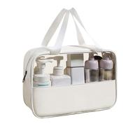 Splicing Makeup Bag, Large Capacity Toiletry Bag 30x21.5x10cm, Portable Aesthetic Organizer, Sturdy Waterproof Material, White, Yellow, Pink, Ideal for Travel, Home Use, Men, Women