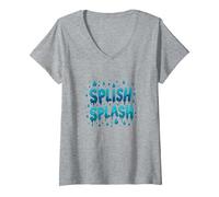 Splish Splash - Gocce d'Acqua per Divertimento Estivo Maglietta con Collo a V, Donna, Grigio Melange, S