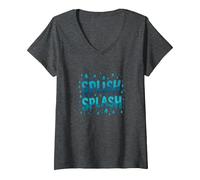 Splish Splash - Gocce d'Acqua per Divertimento Estivo Maglietta con Collo a V, Donna, Grigio Scuro, S