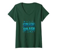 Splish Splash - Gocce d'Acqua per Divertimento Estivo Maglietta con Collo a V, Donna, Verde Foresta, M