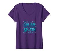 Splish Splash - Gocce d'Acqua per Divertimento Estivo Maglietta con Collo a V, Donna, Viola, XL