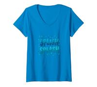 Splish Splash - Gocce d'Acqua per Divertimento Estivo Maglietta con Collo a V, Donna, Zaffiro, L