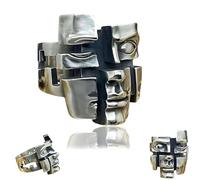 Split-Persona Maschera Anello D'argento, 3d Viso Personalità Regolabile Anello Aperto, Anelli D'arte Astratta Vintage, Anelli D'arte Fatti a Mano per Amanti di Gioielli in Stile Gotico (1 pcs)