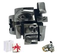 Split-Persona Mask Silver Ring,Vintage Human Face Pattern Opening Rings,Handmade Unique Multi-Personality Mask Ring with Adjustable Open,Men and Women Abstract Art Accessories (Silver, 0.7in)