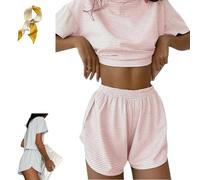 Split Short Pajama Set,Wrap Soft And Seductive Pajama Set for Women,Striped Print Two Piece Set Loungewear