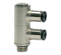 Splitter a L a 2 vie » click-clock«, girevole, G 1/4 a., per tubo esterno Ø 10 mm, pressione di lavoro max. 16 bar in ottone vert.