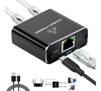 Splitter Gigabit Ethernet da 1 a 2-1000 Mbps Moltiplicatore di porte RJ45 ad alta velocità con alimentazione USB-C, switch di rete LAN per cavi Cat5/5e/6/7/8, Plug & Play 1 in 2 Out Internet Splitter