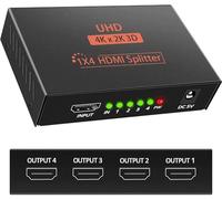 Splitter HDMI 1 IN 4 OUT 3D 4K 1080P Splitter distributore HDMI 1 x 4 HDCP 1.4 Amplificatore di distribuzione HDMI con cavo USB Compatibile con PC PS3 HDTV Proiettore Blu-ray DVD ecc