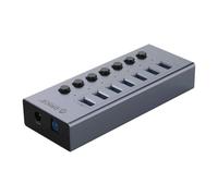Splitter hub USB alimentato con slot multi porta USB 3.0 Plug On Off Interruttore a chiave Dock Adattatore multipresa compatibile con PC portatile(Aluminum 7 Port KR)