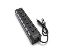 Splitter hub USB con interruttore individuale Presa multiporta a 4 porte o 7 porte Alimentato con adattatore ON OFF(7 Ports Black)