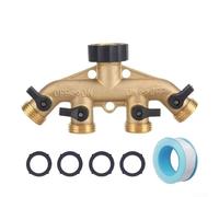 Splitter per tubo da giardino a 4 vie, in ottone, con grandi beccucci di flusso e maniglia in metallo, per rubinetto esterno, supporta più attacchi per tubi (ottone)