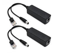Splitter PoE standard da 48 V a 12 V 1A-2 A, adattabile a entrambi i protocolli IEEE802.3AF/AT, compatibile con la maggior parte delle telecamere di sicurezza IP, nero, confezione da 2