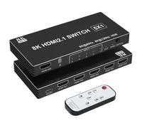 Splitter/switcher 2.1 5 in 1 Out compatibile con HDMI, 8K@60Hz e 4K@120Hz con telecomando, compatibile