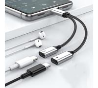 Splitter USB-C per ricarica e dati, compatibile con iPhone 15, Galaxy S21, Pixel 4, OnePlus - Ricarica rapida da 60 W, audio Hi-Fi, argento