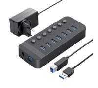 Splitter USB OTG a 7 porte e 10 porte, sottomarca QIC, HUB USB 3.0 industriale con adattatore di alimentazione da 12 V, caricatore di supporto compatibile con il computer(Black 7 Port EU)